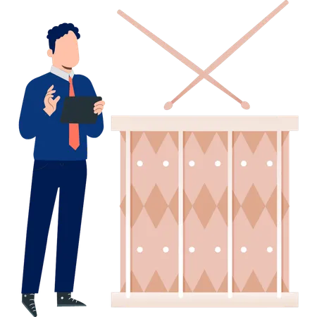 Man working musical drum  Illustration