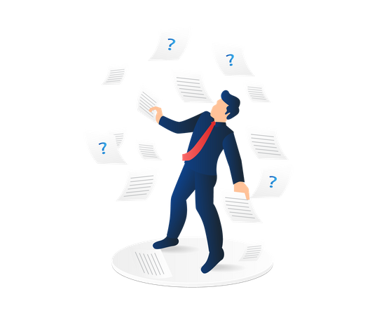 Man Working On A Lot Of Paper Data  Illustration