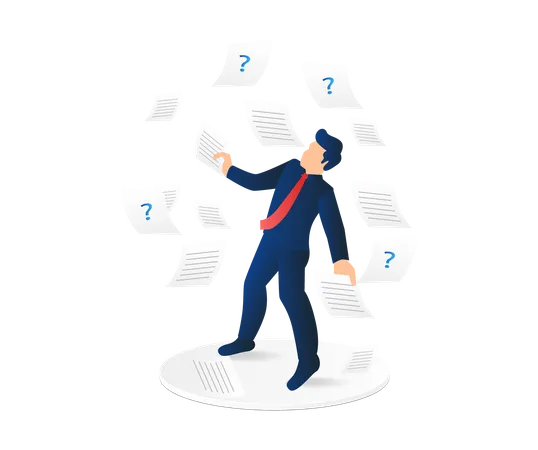Man Working On A Lot Of Paper Data  Illustration