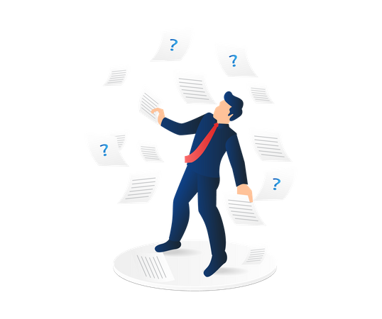 Man Working On A Lot Of Paper Data  Illustration