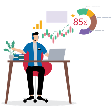 Man working on Accounting Software Interface  Illustration