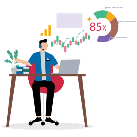 Man working on Accounting Software Interface  Illustration