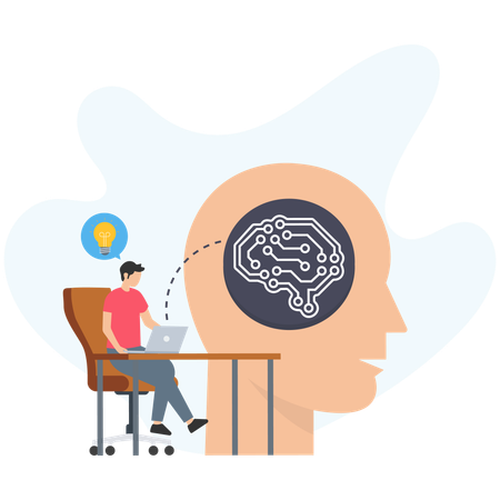 Man working on AI brain  Illustration