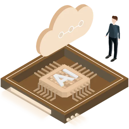 AI 칩 기술을 연구하는 남자  일러스트레이션