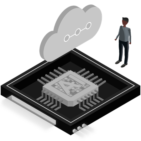 Man working on AI cloud technology  Illustration