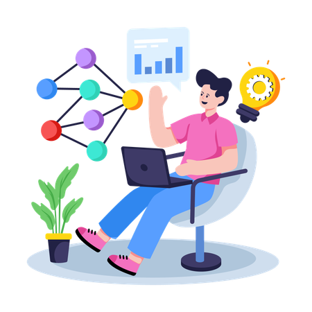 Man working on Ai Network  Illustration