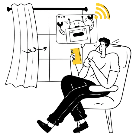 Man working on AI-Powered Smart Home  Illustration