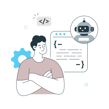 Man working on Ai Web Development  Illustration