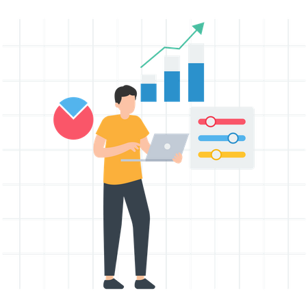 Man working on analysis chart  Illustration