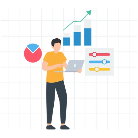 Man working on analysis chart  Illustration