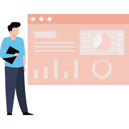 Man working on analysis chart on website  Illustration