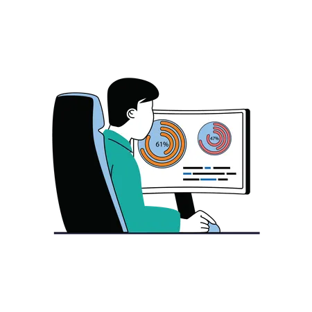 Man working on analysis graph  Illustration