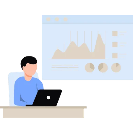 Man working on analysis graph  Illustration