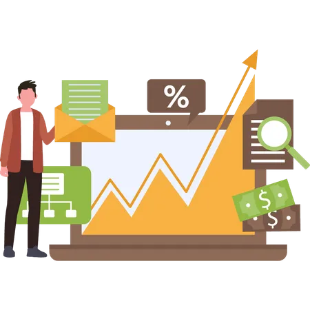 Man working on analysis graph  Illustration