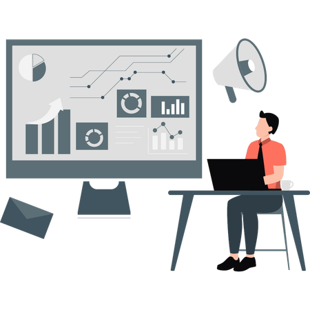 Man working on analytic graph  Illustration