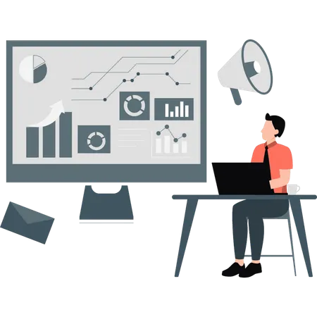 Man working on analytic graph  Illustration