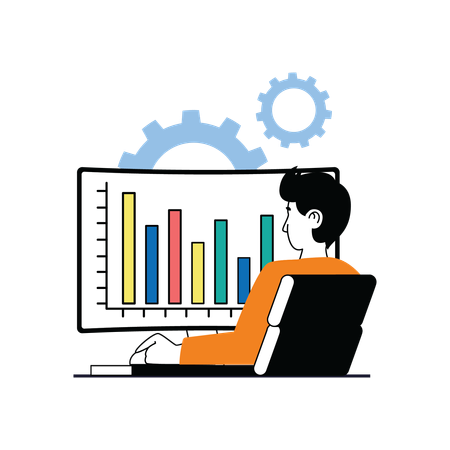 Man working on analytics chart  Illustration