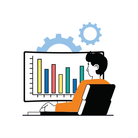 Man working on analytics chart  Illustration