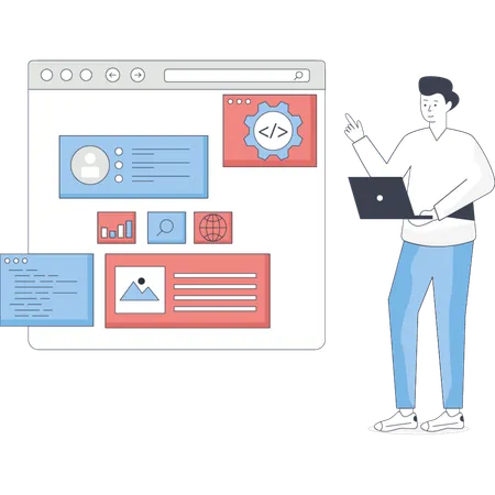 Man  working on app interface  Illustration