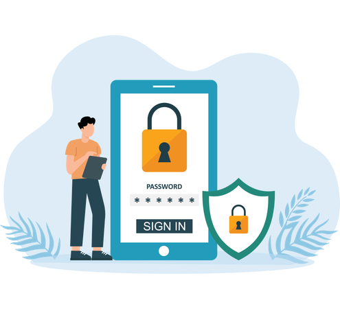 Man working on App Security  Illustration