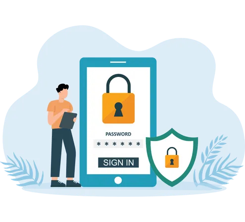 Man working on App Security  Illustration