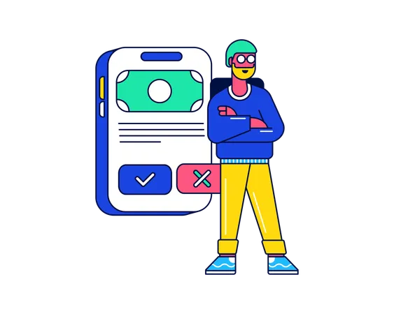 Man working on approval of transaction  Illustration