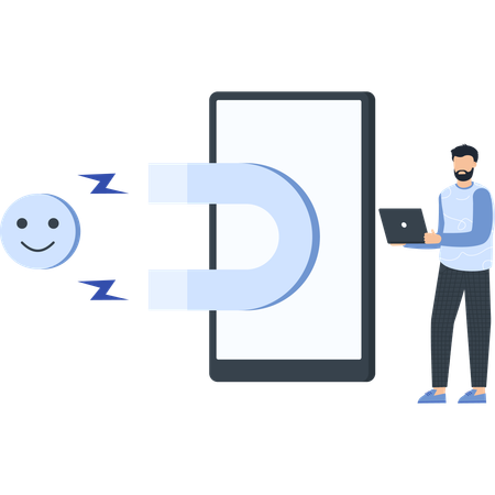 Man working on Attracting Customer Engagement  Illustration