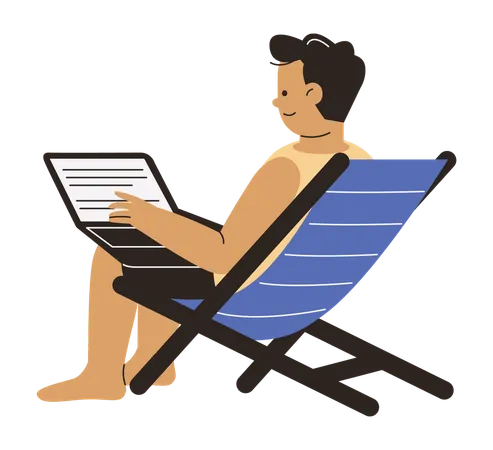 Man working on beach  Illustration