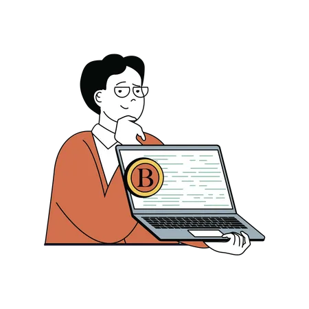 Man working on bitcoin  Illustration