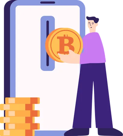 Man working on blockchain network  Illustration