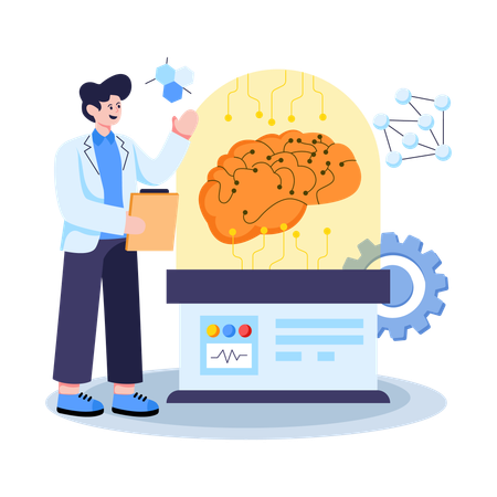 Man working on Brain Development  Illustration