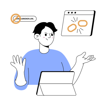 Man working on broken link  Illustration