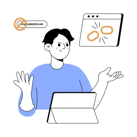 Man working on broken link  Illustration