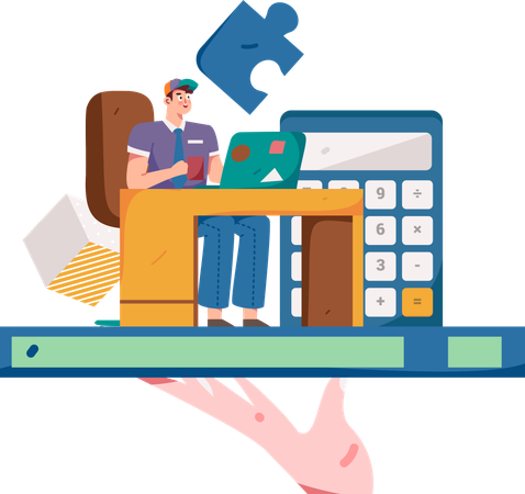 Man working on budget calculation  Illustration