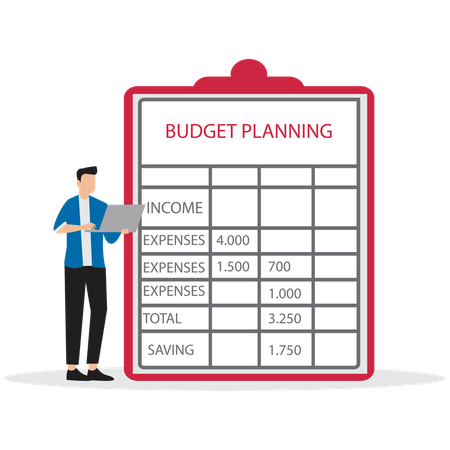 Man working on Budget Planning Spreadsheet  Illustration