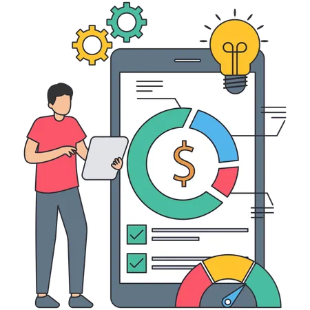 Man working on budget processing  Illustration