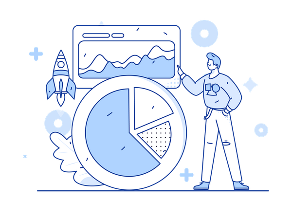 Man working on business analysis chart  Illustration