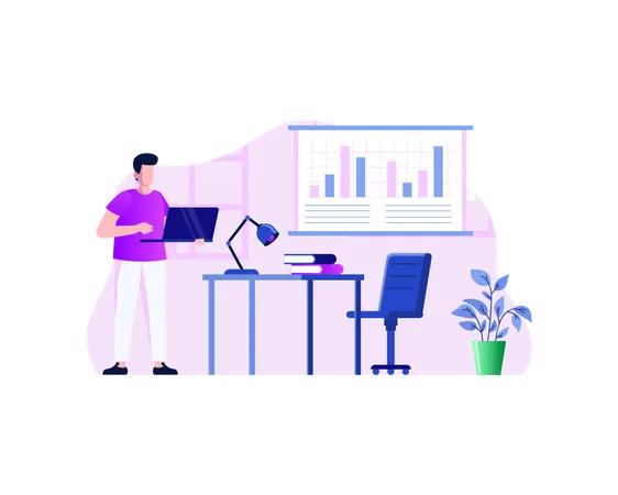 Man Working On Business Analysis  Illustration