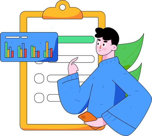 Man working on business analysis  Illustration