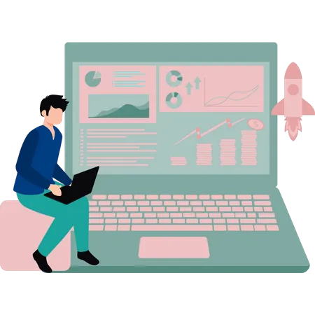 Man working on business analysis  Illustration