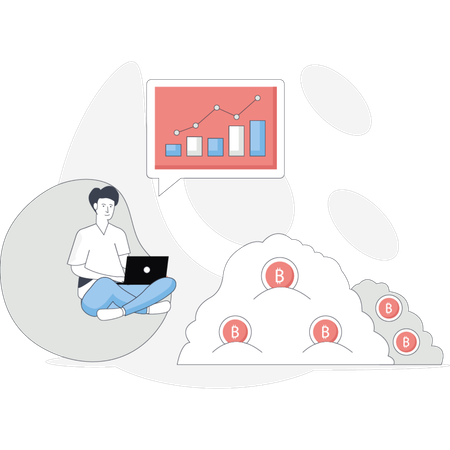 Man working on business analytic graph  Illustration