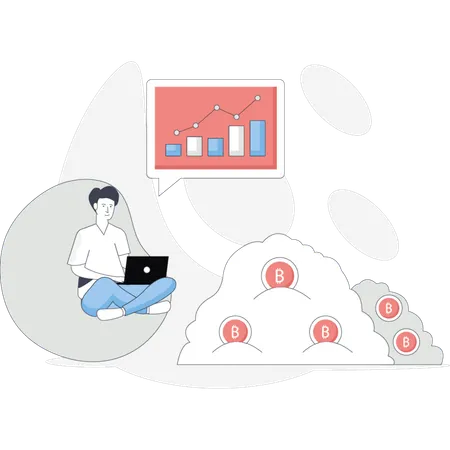 Man working on business analytic graph  Illustration