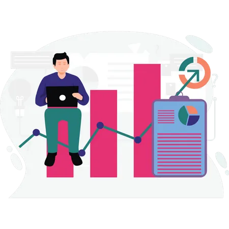 Man working on business analytics  Illustration