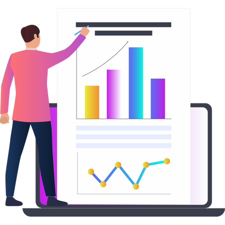 Man working on business analytics laptop  Illustration