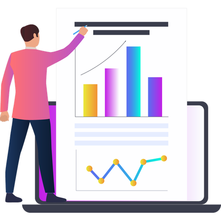 Man working on business analytics laptop  Illustration