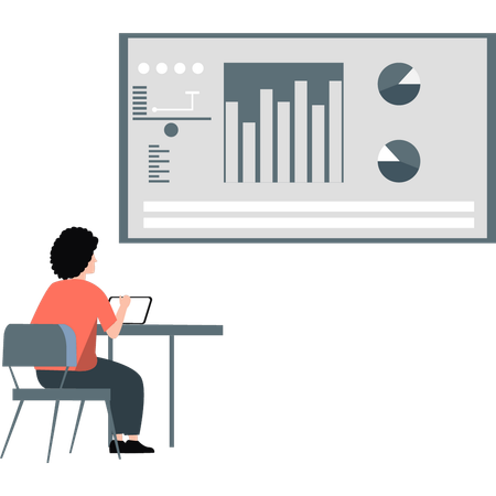 Man working on business chart graph  Illustration