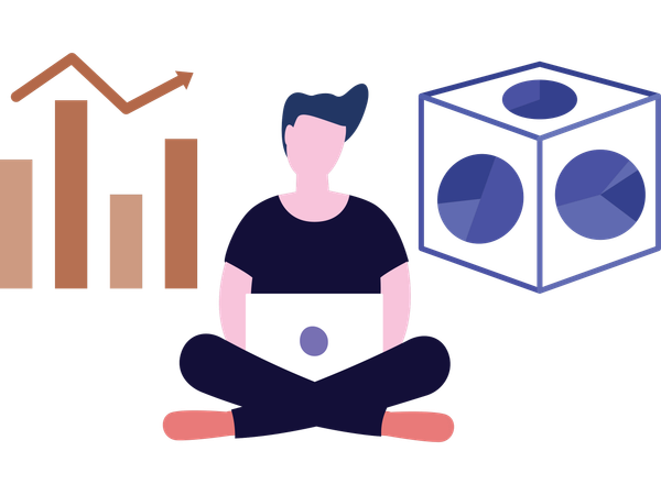 Man working on business data  Illustration