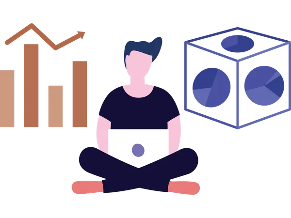 Man working on business data  Illustration