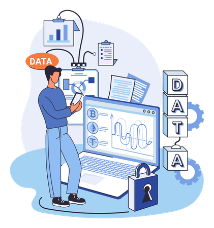 Man working on business data protection  Illustration