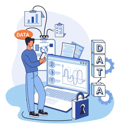 Man working on business data protection  Illustration